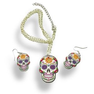 Halloween Day of the Dead Skull earrings necklace
